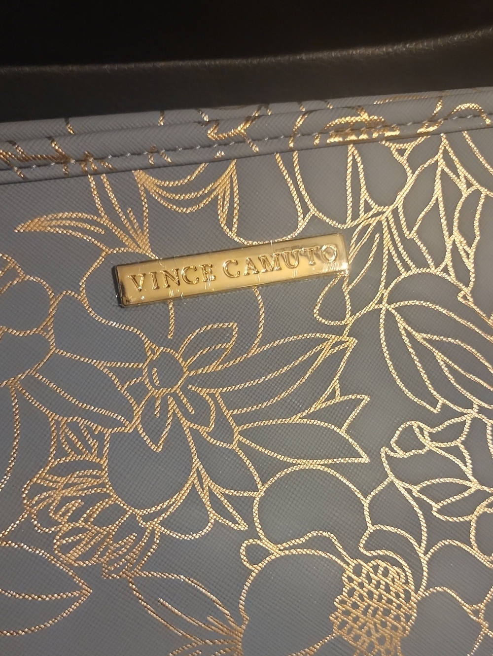 Vince Camuto Light Blue Floral Zip Pouch with Rose Gold Accents - Picture 2 of 5